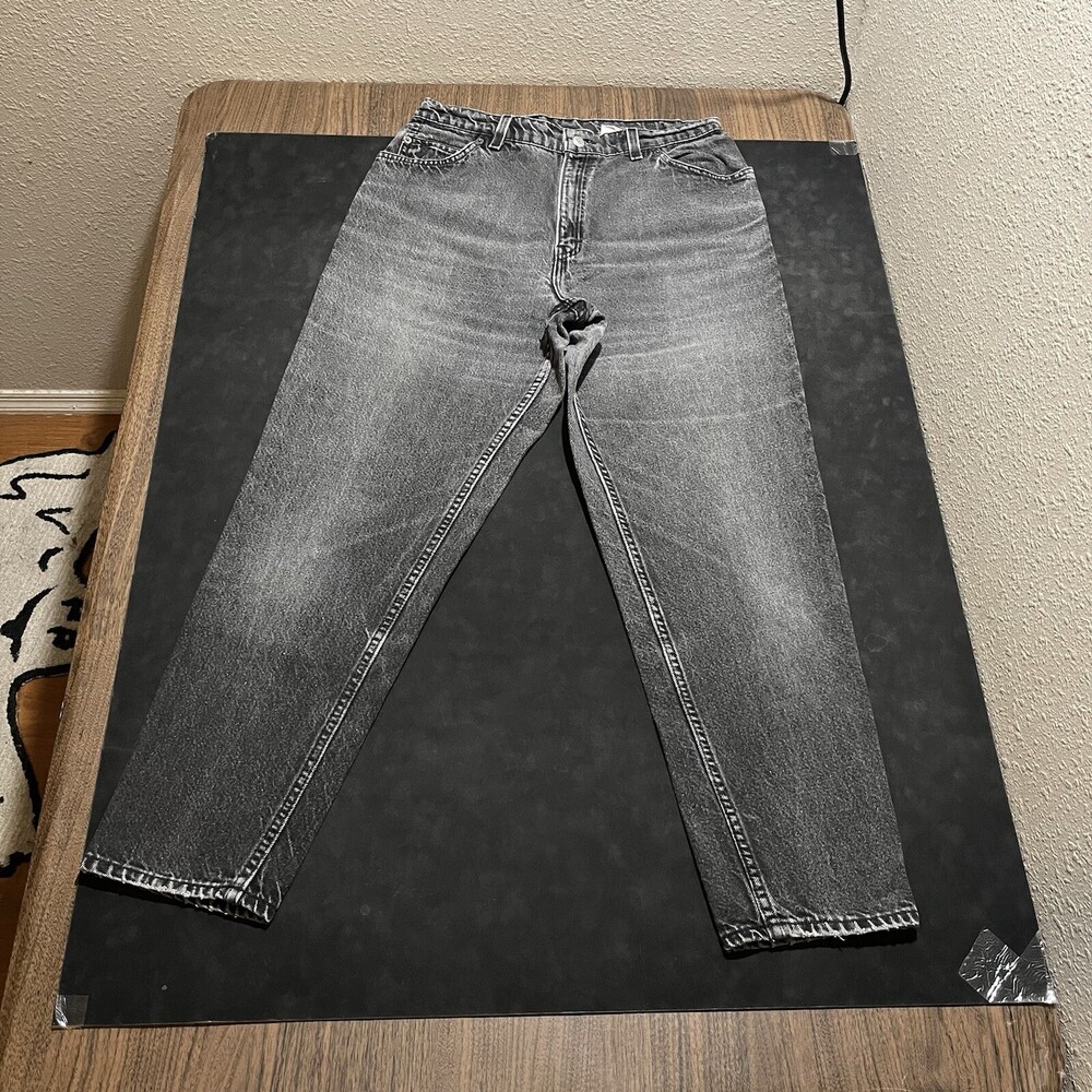 Vintage Levis Black Orange Tab Jeans Baggy Wide Leg Women 14 Relax Gray USA 90s